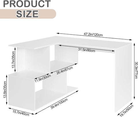 Rootz Multifunctional L-Shaped Desk - Corner Desk - Office Desk - Spacious Dual Tabletops - Integrated Shelving - Sturdy Build - 100cm x 77cm x 120cm