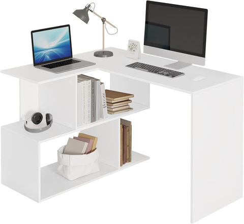 Rootz Multifunctional L-Shaped Desk - Corner Desk - Office Desk - Spacious Dual Tabletops - Integrated Shelving - Sturdy Build - 100cm x 77cm x 120cm