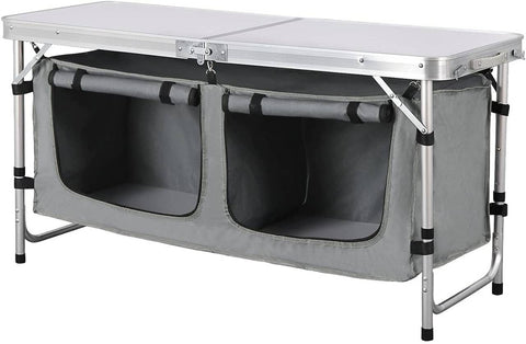 Rootz Adjustable Camping Table - Portable Folding Table - Outdoor Dining Table - Height Adjustable, Integrated Storage, Easy Maintenance - 47cm x (62cm - 69.5cm) x 120cm