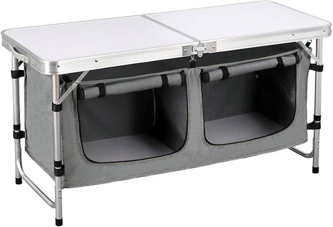 Rootz Verstelbare campingtafel - Draagbare klaptafel - Eettafel buiten - In hoogte verstelbaar, geïntegreerde opslag, eenvoudig onderhoud - 47 cm x (62 cm - 69,5 cm) x 120 cm