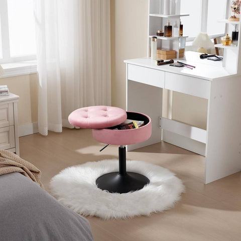 Rootz Adjustable Velvet Bar Stool - Counter Stool - Swivel Chair - Durable Metal Frame - Multifunctional with Storage - Modern Design - 39.5cm Seat Dia, 49.5-65cm Height, 38.5cm Base Dia