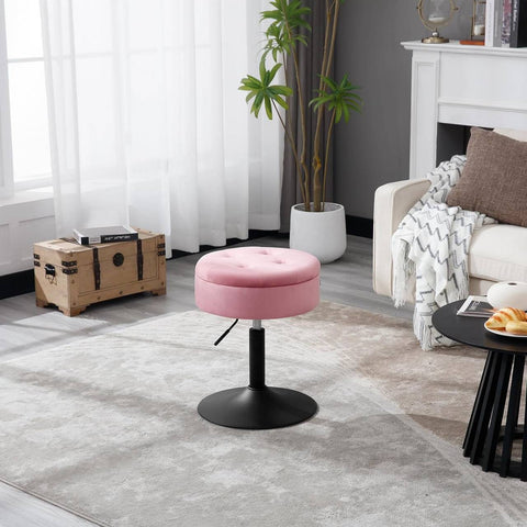 Rootz Adjustable Velvet Bar Stool - Counter Stool - Swivel Chair - Durable Metal Frame - Multifunctional with Storage - Modern Design - 39.5cm Seat Dia, 49.5-65cm Height, 38.5cm Base Dia