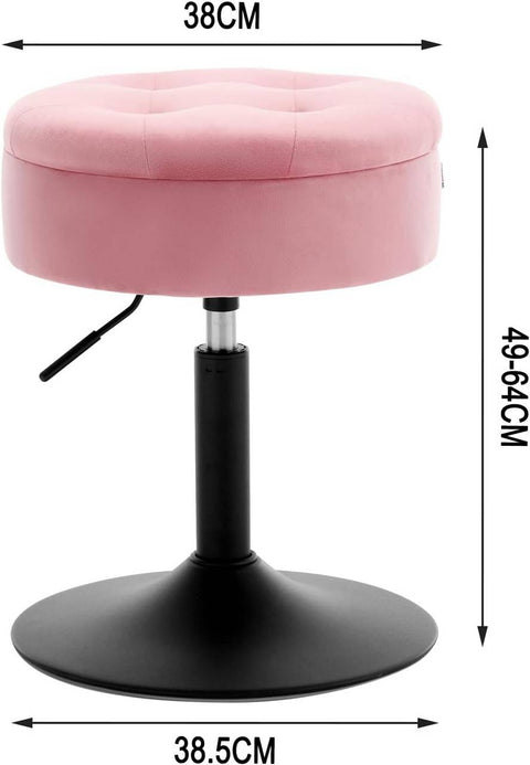 Rootz Adjustable Velvet Bar Stool - Counter Stool - Swivel Chair - Durable Metal Frame - Multifunctional with Storage - Modern Design - 39.5cm Seat Dia, 49.5-65cm Height, 38.5cm Base Dia