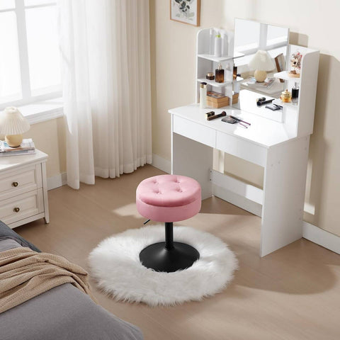 Rootz Adjustable Velvet Bar Stool - Counter Stool - Swivel Chair - Durable Metal Frame - Multifunctional with Storage - Modern Design - 39.5cm Seat Dia, 49.5-65cm Height, 38.5cm Base Dia