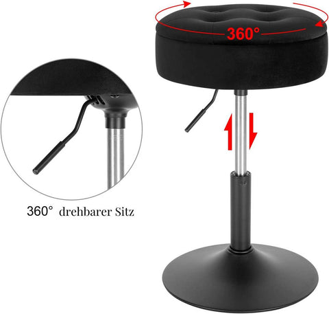 Rootz Adjustable Velvet Bar Stool - Counter Chair - Swivel Seat - Durable & Comfortable - Multifunctional with Storage - Adjustable Height 49.5cm-65cm - 39.5cm Seat Diameter