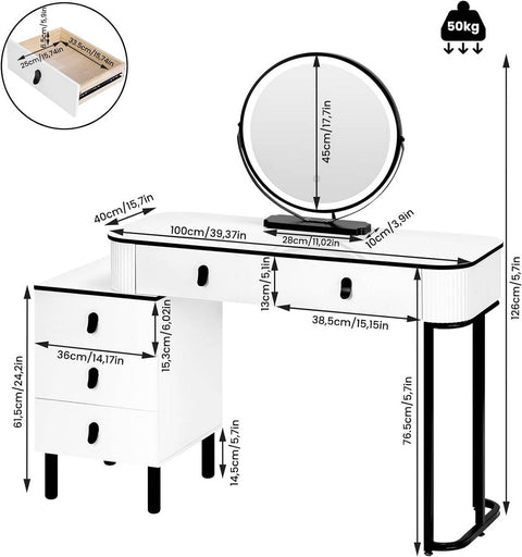 Rootz Dressing Table Set - Makeup Vanity - Cosmetic Desk - Ample Storage - 100cm x 126cm x 40cm