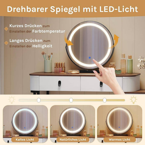 Rootz Makeup Vanity Table Set - Dressing Table - Beauty Desk - Ample Storage - 100cm x 126cm x 40cm - White-Brown Wood Look