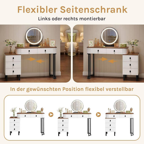 Rootz Makeup Vanity Table Set - Dressing Table - Beauty Desk - Ample Storage - 100cm x 126cm x 40cm - White-Brown Wood Look