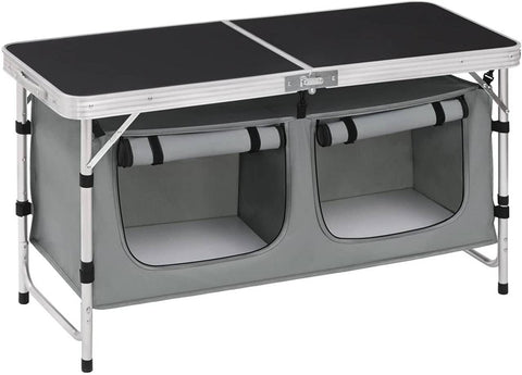 Rootz Adjustable Camping Table - Outdoor Table - Portable Desk - Durable Aluminum Alloy - Weather-Resistant - Compact Design - Integrated Storage - 47cm x (62-69.5)cm x 120cm