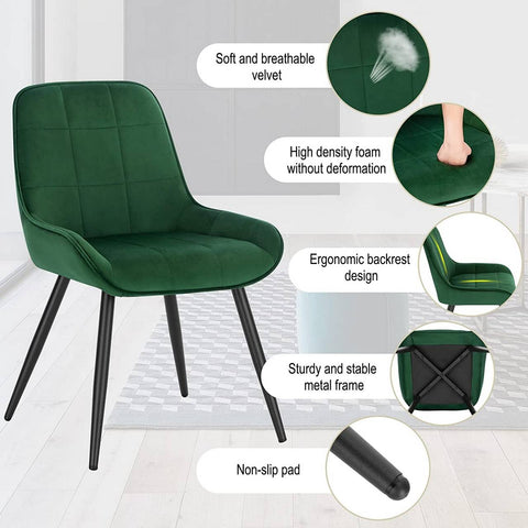 Rootz Set of 2 Velvet Dining Chairs - Accent Chairs - Upholstered Chairs - Ergonomic Design - Floor Protection - Durable Structure - 81.5cm x 38cm x 43cm