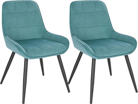 Rootz Set of 2 Dining Chairs - Velvet Accent Chairs - Turquoise Upholstered Chairs - Durable & Stable - Ergonomic Comfort - Floor Protection - 81.5cm x 38cm x 43cm