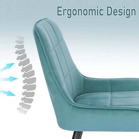 Rootz Set of 2 Dining Chairs - Velvet Accent Chairs - Turquoise Upholstered Chairs - Durable & Stable - Ergonomic Comfort - Floor Protection - 81.5cm x 38cm x 43cm