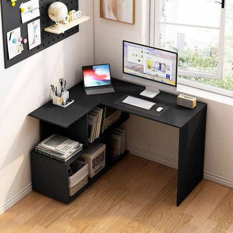 Rootz L-Shaped 2-in-1 Desk Shelf - Computer Table - Gaming Station - E1 Wood Material - 100cm x 77cm x 120cm