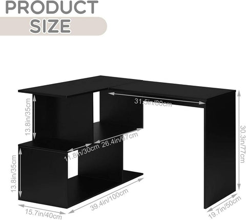 Rootz L-Shaped 2-in-1 Desk Shelf - Computer Table - Gaming Station - E1 Wood Material - 100cm x 77cm x 120cm