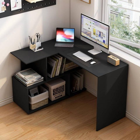 Rootz L-Shaped 2-in-1 Desk Shelf - Computer Table - Gaming Station - E1 Wood Material - 100cm x 77cm x 120cm