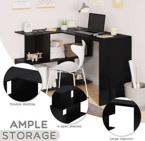 Rootz L-Shaped 2-in-1 Desk Shelf - Computer Table - Gaming Station - E1 Wood Material - 100cm x 77cm x 120cm