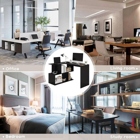 Rootz L-Shaped 2-in-1 Desk Shelf - Computer Table - Gaming Station - E1 Wood Material - 100cm x 77cm x 120cm