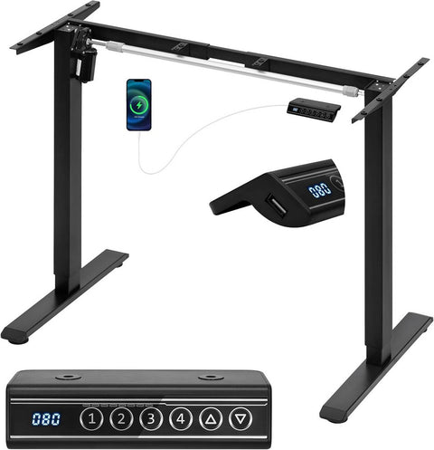 Rootz Adjustable Electric Desk Frame - Ergonomic Workstation - Motorized Table Base - USB Port - 72-120cm x 90-135cm x 55.5cm