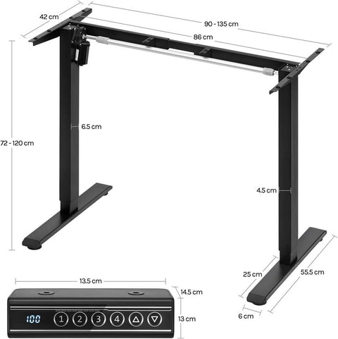 Rootz Adjustable Electric Desk Frame - Ergonomic Workstation - Motorized Table Base - USB Port - 72-120cm x 90-135cm x 55.5cm