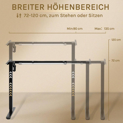 Rootz Adjustable Electric Desk Frame - Ergonomic Workstation - Motorized Table Base - USB Port - 72-120cm x 90-135cm x 55.5cm