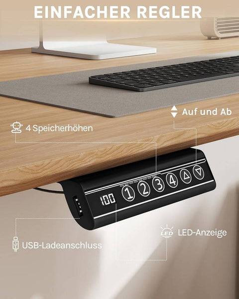 Rootz Adjustable Electric Desk Frame - Ergonomic Workstation - Motorized Table Base - USB Port - 72-120cm x 90-135cm x 55.5cm