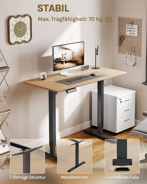 Rootz Adjustable Electric Desk Frame - Ergonomic Workstation - Motorized Table Base - USB Port - 72-120cm x 90-135cm x 55.5cm