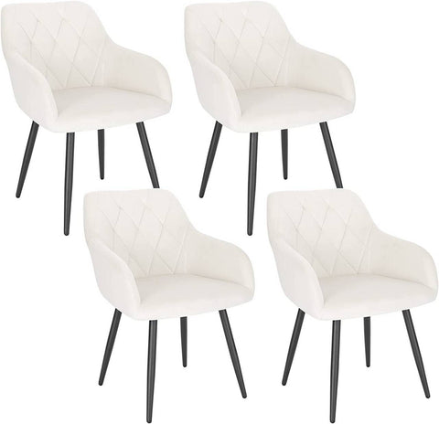 Rootz Set of 4 Dining Chairs - Kitchen Chairs - Velvet Chairs - Ergonomic Support - Luxurious Comfort - Sturdy and Stable - Cream White - Velvet + Metal - Seat: 44cm x 42.5cm, Seat Height: 46.5cm, Backrest: 39cm, Armrest: 62cm