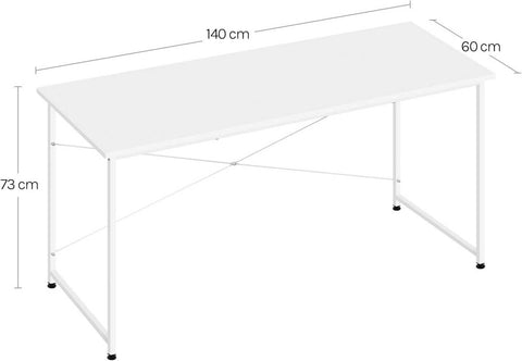 Rootz Desk with Metal Frame - Office Desk - Work Table - Spacious Desktop - 140x75x60cm - White