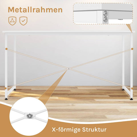 Rootz Desk with Metal Frame - Office Desk - Work Table - Spacious Desktop - 140x75x60cm - White
