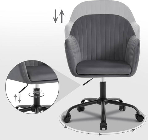 Rootz Ergonomic Office Chair - Desk Chair - Velvet Seat - Optimal Support - 58cm x (79.5-87cm) x 58.5cm - Grey