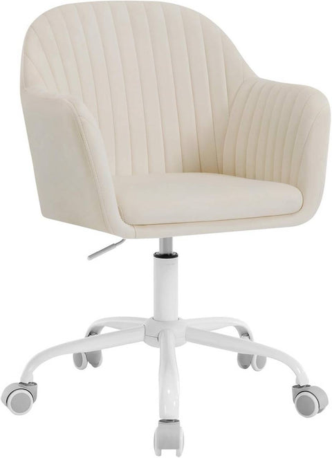 Rootz Ergonomic Office Chair - Computer Chair - Swivel Chair - Velvet Comfort, Metal Frame, White, 58cm x 58.5cm x (79.5-87)cm