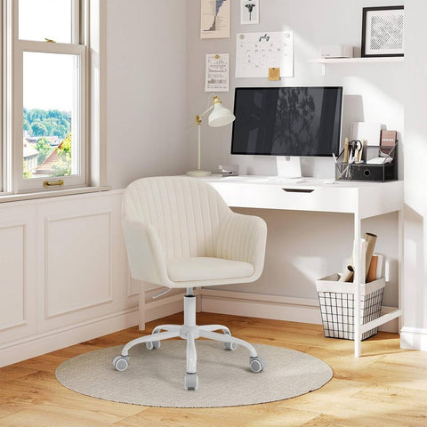 Rootz Ergonomic Office Chair - Computer Chair - Swivel Chair - Velvet Comfort, Metal Frame, White, 58cm x 58.5cm x (79.5-87)cm
