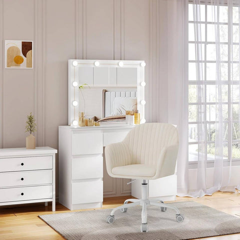 Rootz Ergonomic Office Chair - Computer Chair - Swivel Chair - Velvet Comfort, Metal Frame, White, 58cm x 58.5cm x (79.5-87)cm