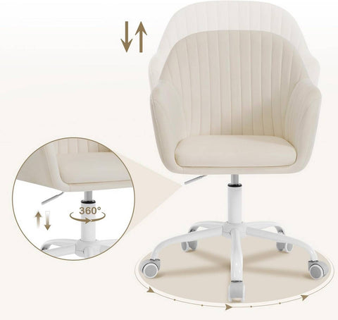 Rootz Ergonomic Office Chair - Computer Chair - Swivel Chair - Velvet Comfort, Metal Frame, White, 58cm x 58.5cm x (79.5-87)cm