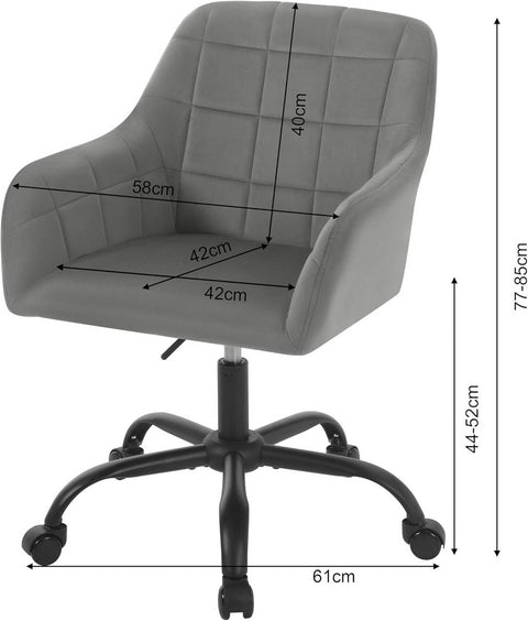 Rootz Ergonomic Office Chair - Velvet Desk Chair - Swivel Chair - High-Density Foam - Adjustable Height - 58cm x (77-85cm) x 60.5cm