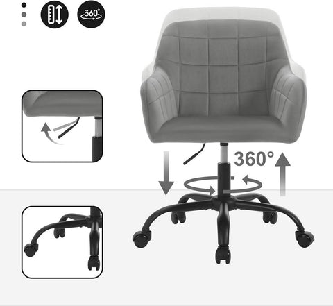 Rootz Ergonomic Office Chair - Velvet Desk Chair - Swivel Chair - High-Density Foam - Adjustable Height - 58cm x (77-85cm) x 60.5cm