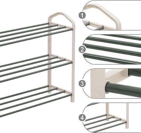 Rootz 3-Layer Shoe Rack - Storage Organizer - Shoe Shelf - High-Quality Steel-Plastic - Water-Repellent - Large Capacity - 19.5cm x 79cm x 45cm