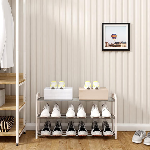Rootz 3-Layer Shoe Rack - Storage Organizer - Shoe Shelf - High-Quality Steel-Plastic - Water-Repellent - Large Capacity - 19.5cm x 79cm x 45cm