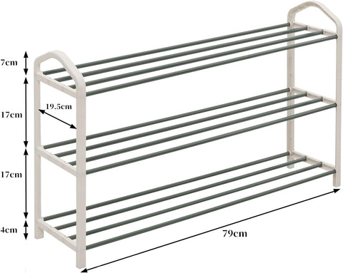 Rootz 3-Layer Shoe Rack - Storage Organizer - Shoe Shelf - High-Quality Steel-Plastic - Water-Repellent - Large Capacity - 19.5cm x 79cm x 45cm