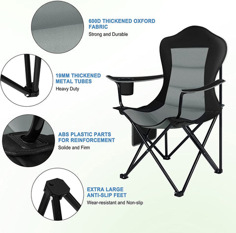 Rootz Ultralight Folding Chair - Portable Chair - Travel Chair - Durable 600D Oxford Fabric - Easy Transport - Enhanced Comfort - Cup Holder - 84cm x 110cm x 62cm