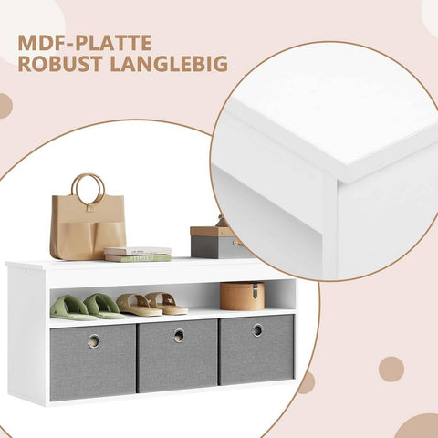 Rootz Shoe Storage Bench - Entryway Bench - Hallway Organizer - Fabric Drawers - Chipboard & MDF - 102cm x 45cm x 30cm