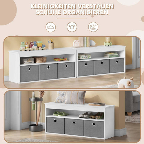 Rootz Shoe Storage Bench - Entryway Bench - Hallway Organizer - Fabric Drawers - Chipboard & MDF - 102cm x 45cm x 30cm