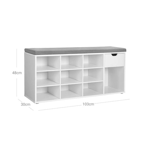 Rootz Shoe Bench - Padded Bench - Shoe Organizer - E1 Class Wood - Compact Design - Neat Storage Solution - 104cm x 30cm x 48cm