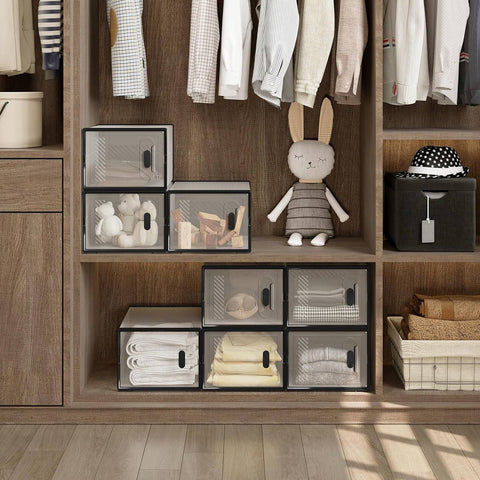 Rootz Shoe Storage Box Set - Stackable Shoe Organizer - Plastic Shoe Boxes - Transparent Design - 35cm x 19cm x 25cm - 8 Pack