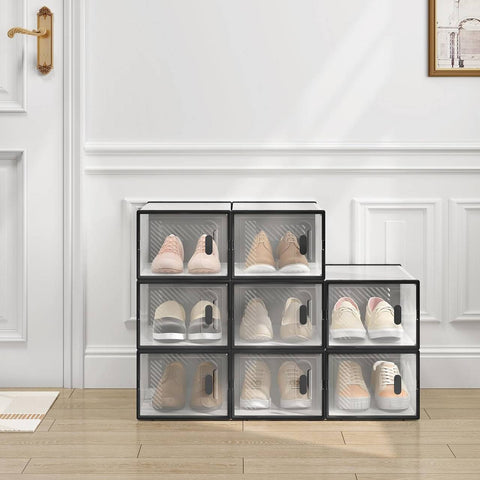 Rootz Shoe Storage Box Set - Stackable Shoe Organizer - Plastic Shoe Boxes - Transparent Design - 35cm x 19cm x 25cm - 8 Pack