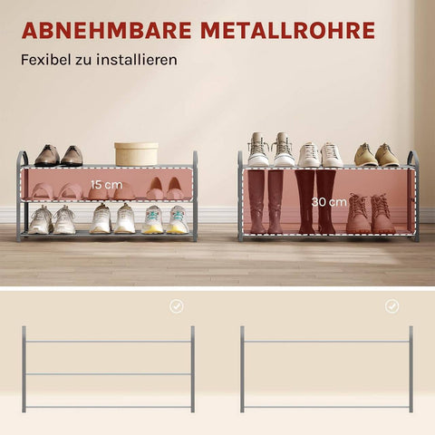 Rootz Shoe Rack 3-Tier Stand - Shoe Organizer - Storage Shelf - Space-Saving, Holds 12 Pairs, Easy Assembly, 79x19.5x45cm, Grey