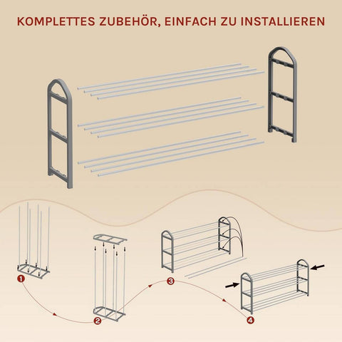 Rootz Shoe Rack 3-Tier Stand - Shoe Organizer - Storage Shelf - Space-Saving, Holds 12 Pairs, Easy Assembly, 79x19.5x45cm, Grey