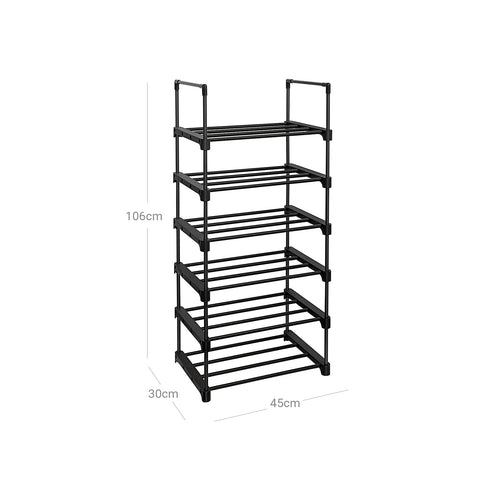 Rootz Metal Shoe Rack - Shoe Storage - Shoe Organizer - Iron Shoe Stand - 45cm x 30cm x 106cm - Black - 30kg Capacity - DIY Assembly
