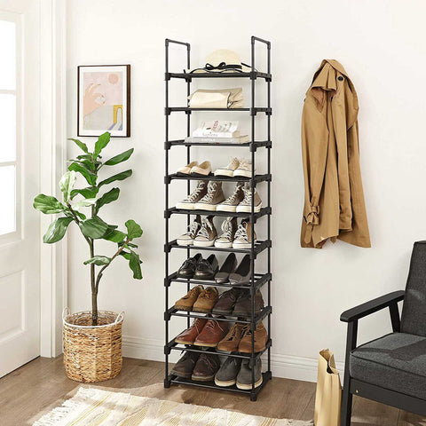 Rootz 10 Shelf Shoe Rack - Shoe Organizer - Shoe Storage - Space-Saving Design - Reinforced Iron Pipes - DIY Assembly - 45cm x 30cm x 174cm