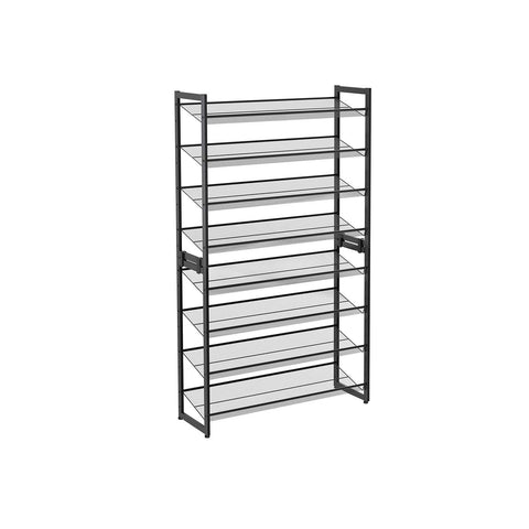 Rootz Black Iron Shoe Rack - 8 Shelves - Footwear Storage - Durable Organizer - Wall-Mountable - 92.5 x 30.7 x 163.5 cm